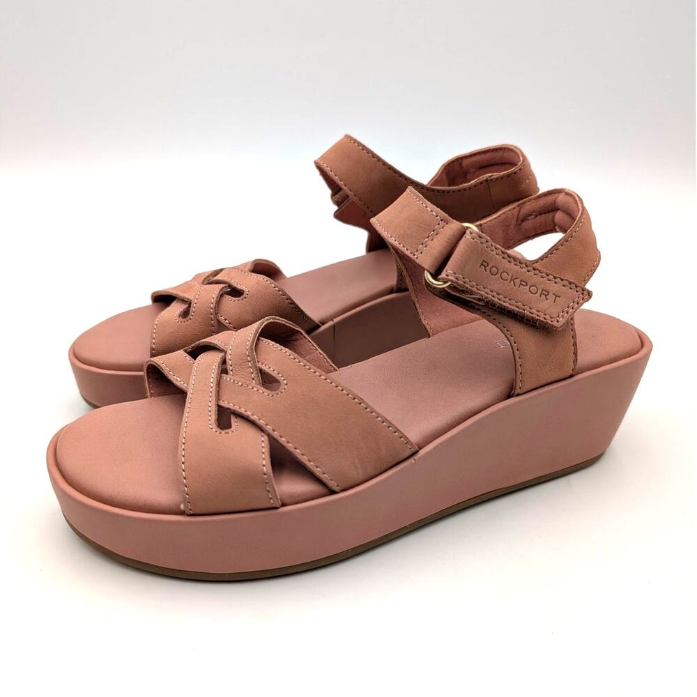 Rockport Amira Strappy Wedge Sandals Women's Dusty Rose Nubuck Size US6.5M EU37